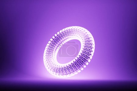 Photo for 3d illustration. Neon pink torus  on monocrome background, pattern. Geometry  background - Royalty Free Image