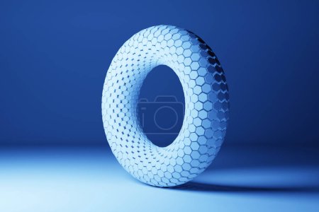 Photo for 3d illustration. Neon blue  torus  on monocrome background, pattern. Geometry  background - Royalty Free Image