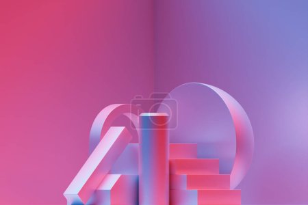 Photo for 3d illustration of a  pink  circle podium stand on the background of a geometric composition. 3d rendering. Minimalism geometry background - Royalty Free Image