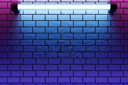 Téléchargez les photos : Illustration 3D d'un nouveau mur de briques et d'une lumière bleue néon - en image libre de droit
