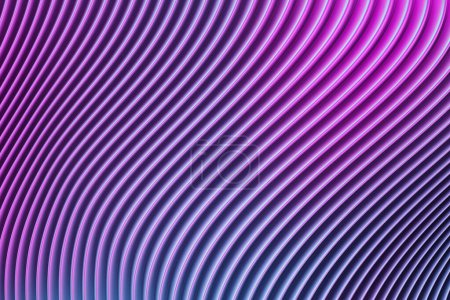 Photo for 3d illustration of a stereo strip of different colors. Geometric stripes similar to waves. Abstract  purple glowing crossing lines pattern - Royalty Free Image
