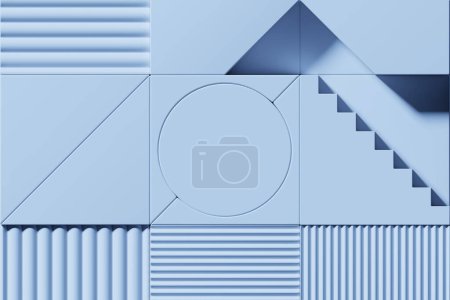 Foto de 3d ilustración de diferentes filas de cuadrados azules.Conjunto de cubos sobre fondo monocromo, patrón. Fondo de geometría - Imagen libre de derechos