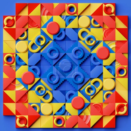 Foto de 3d representación de coloridos primitivos composición realista. Tema abstracto para diseños de moda. Esferas, toros, cuadrados, puntos - Imagen libre de derechos