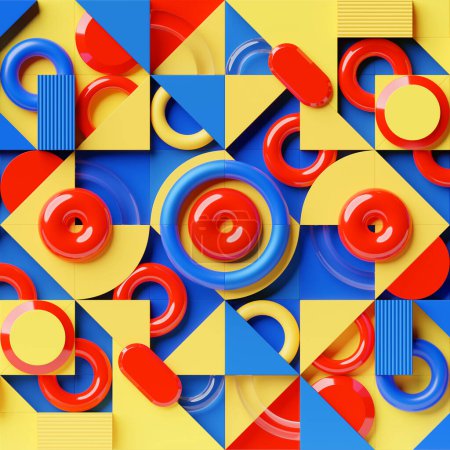 Foto de 3D abstracto formas geométricas coloridas. Memphis inspirado. Ilustración 3D - Imagen libre de derechos