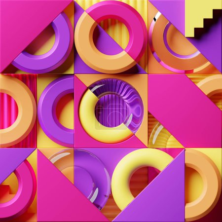 Téléchargez les photos : Formes géométriques 3D. Design de rendu réaliste. Composition minimaliste colorée abstraite. - en image libre de droit