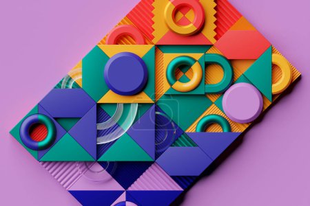 Photo for 3d rendering of  colorful realistic composition primitives. Abstract theme for trendy designs. Spheres, torus, squares, dots - Royalty Free Image