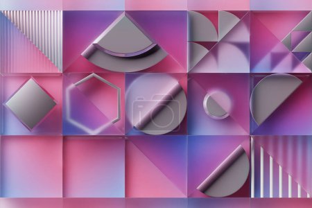 Foto de Primer plano 3d colorido ilustración. Formas geométricas simples, ilustración 3D. Composición minimalista de color abstracto. - Imagen libre de derechos