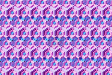 Téléchargez les photos : Illustration 3d motif bleu et rose dans un style ornemental géométrique. Fond géométrique abstrait, texture. Motif plancher mosaïque - en image libre de droit