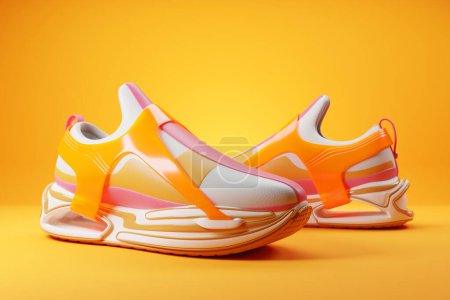 Photo for Orange  sneaker premium 3d Render  on a  monochrone  background - Royalty Free Image