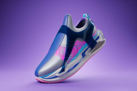 Téléchargez les photos : Sneaker premium 3d Render Objet isolé sur un fond violet - en image libre de droit