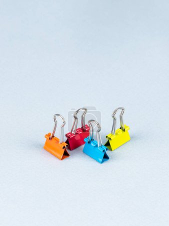 Photo for Colorful collection set of Paper Clips on blue  paper. ready for your design - Royalty Free Image