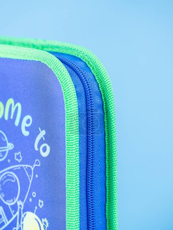 Photo for Close up of zipper. Closeup of a detail from a closed  zipper on a  school pencil case - Royalty Free Image