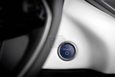 Foto de Arranque el motor de parada botón de coche nuevo moderno, primer plano - Imagen libre de derechos