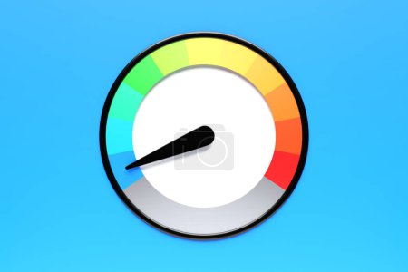 Téléchargez les photos : 3d illustration of  measuring speed icon. Colorful speedometer icon, speedometer pointer points to red color - en image libre de droit