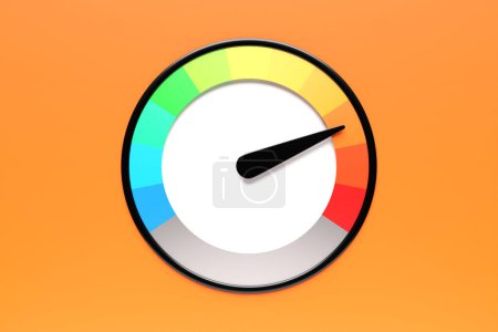 Photo for 3D close-up illustration of a white dashboard of a car, a digital bright speedometer with a red arrow in a sporty style. - Royalty Free Image