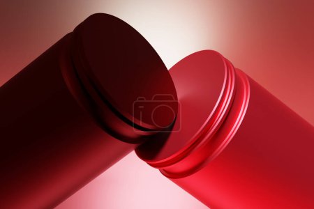Téléchargez les photos : Illustration 3D de tubes rouges. Ensemble de formes sur fond monocrome, motif. Fond géométrique - en image libre de droit