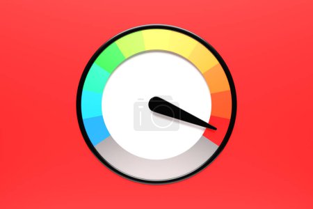 Photo for 3D close-up illustration of a white dashboard of a car, a digital bright speedometer with a red arrow in a sporty style. - Royalty Free Image