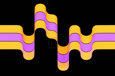 Téléchargez les photos : Illustration 3D d'une bande stéréo de différentes couleurs. Bandes géométriques semblables à des vagues. Modèle abstrait de lignes de croisement lumineuses colorées - en image libre de droit