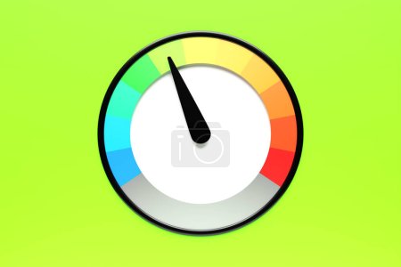 Photo for 3d illustration of speed measuring speed icon. Colorful speedometer icon, speedometer pointer points to yellow normal color - Royalty Free Image