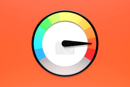 Photo for 3d illustration of  measuring speed icon. Colorful speedometer icon, speedometer pointer points to red color - Royalty Free Image