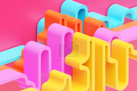 Photo for 3d illustration of  design colorful abstract wave on a pink background. Voice recognition, equalizer, audio recorder. Microphone button with sound wave. Symbol of intelligent technology - Royalty Free Image