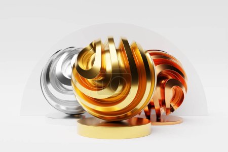Photo for 3D illustration volumetric   colorful  sphere layers on a white  background. Ball  pattern. Technology geometry  background. - Royalty Free Image