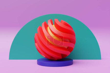 Photo for 3D illustration volumetric   colorful  sphere layers on a pink background. Ball  pattern. Technology geometry  background. - Royalty Free Image