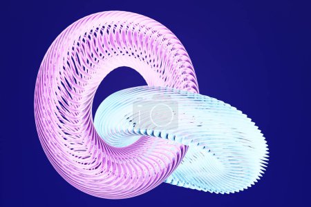 Téléchargez les photos : Formes abstraites au néon rose et bleu sur fond bleu, illustration 3D. Forme lisse rendu 3d - en image libre de droit