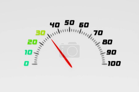 Photo for 3D illustration close-up black panel of a car, digital bright speedometer in a sporty style on a white isolated background - Royalty Free Image