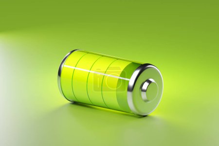 Foto de Ilustración en 3D de primer plano del valor de los indicadores greeb en una batería sobre fondo verde. - Imagen libre de derechos
