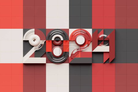 Foto de Inscripción de ilustración 3D 2024 sobre un fondo colorido. Cambiabilidad de años. Ilustración del símbolo del nuevo año. - Imagen libre de derechos