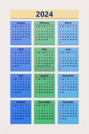 Photo for Wall calendar in a minimalist style. Monthly calendar template for 2024. - Royalty Free Image
