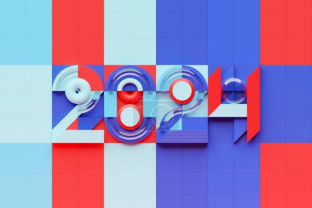 Foto de 3D illustration inscription 2023 on a colorful background. Changeability of years. Illustration of the symbol of the new year. - Imagen libre de derechos