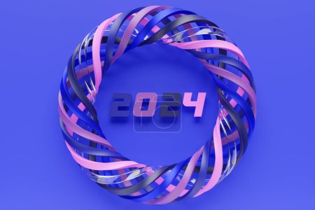 Photo for Calendar header number 2024 on multicolored torus background. Happy New Year 2024 colorful background. - Royalty Free Image