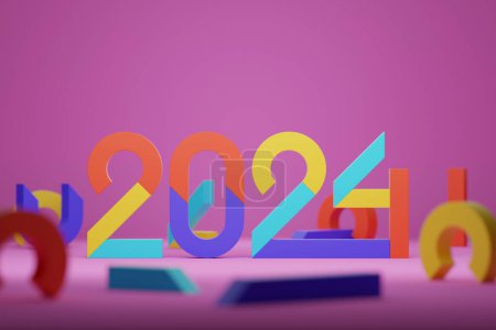 Téléchargez les photos : Bienvenue concept créatif 2024. Bonne année 2024. Texte 3D exceptionnel sur fond noir, illustration 3D - en image libre de droit