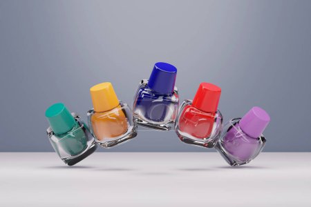 Foto de Ilustración 3d de la fila de botellas de esmalte de uñas con diferentes colores - Imagen libre de derechos
