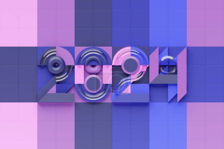 Foto de Ilustración 3D inscripción 2024 en un; colorido; fondo. Cambiabilidad de años. Ilustración del símbolo del nuevo año. - Imagen libre de derechos