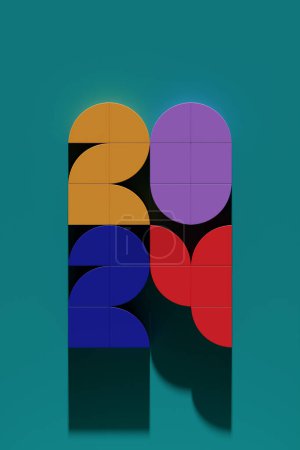 Photo for 3D illustration inscription 2024 on a colorful  background. Changeability of years. Illustration of the symbol of the new year. - Royalty Free Image