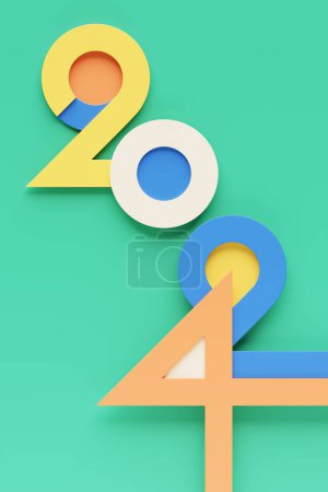 Photo for 3D illustration inscription 2024 on a green   background. Changeability of years. Illustration of the symbol of the new year. - Royalty Free Image