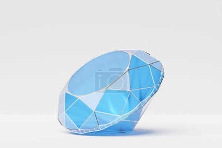 Photo for 3d illustration of a transparent  blue diamond  on a  white background. Large facet diamond - Royalty Free Image