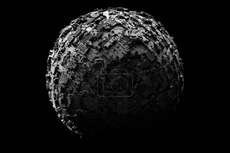 Téléchargez les photos : Sphère de forme noire dynamique abstraite. Illustration et rendu 3D. Élégant fond de ligne. - en image libre de droit