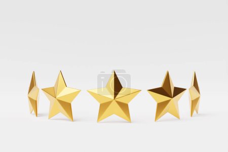 Foto de 3D illustration. Five yellow stars glossy colors. Achievements for games. Customer rating feedback concept from client - Imagen libre de derechos