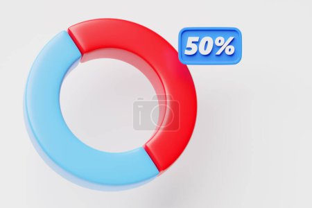 Téléchargez les photos : Illustration 3D d'un diagramme à secteurs bleus avec une section rouge de 50 %. Éléments d'infographie - en image libre de droit