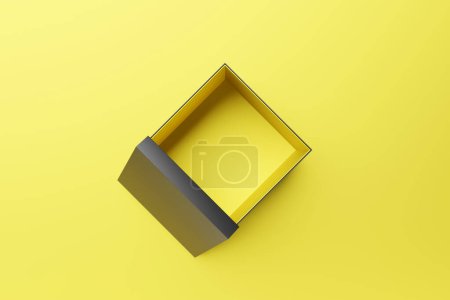 Foto de Vista superior realista de una caja amarilla. Burla de cubo blanco abierto. Plantilla de contenedor cuadrado, ilustración 3d - Imagen libre de derechos