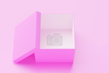 Foto de Vista superior realista de una caja rosa. Burla de cubo blanco abierto. Plantilla de contenedor cuadrado, ilustración 3d - Imagen libre de derechos
