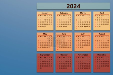 Foto de Calendario 2024 semana, 12 meses, plantilla de planificador de diseño corporativo. - Imagen libre de derechos