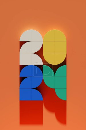 Téléchargez les photos : Illustration 3D 2024 sur fond orange. Changeabilité des années. Illustration du symbole de la nouvelle année. - en image libre de droit