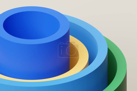 Photo for 3d render geometric background. Abstract  colorful glowing cylinders.  mockup with empty space for promotion, product show presentation. - Royalty Free Image