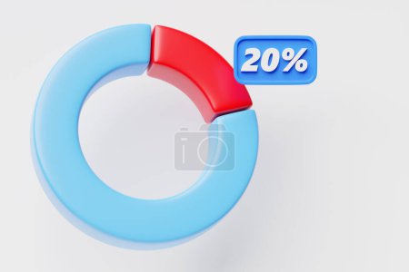 Photo for 3D illustration of a blue pie chart with a small red section of 20 percent. Infographic elements - Royalty Free Image