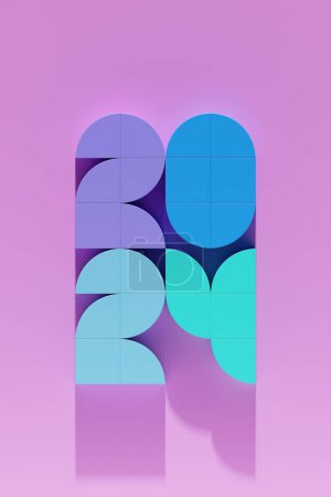 Photo for Happy New Year 2024. Volumetric multi-colored Numbers of 2024 on a pink  background. Trendy Christmas background. Realistic 3d illustration - Royalty Free Image